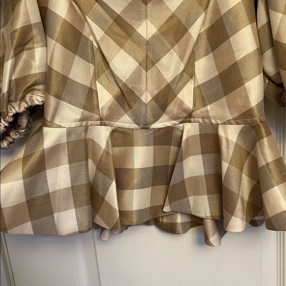 Plaid Puff Sleeve Peplum Top - Picture 9 of 12